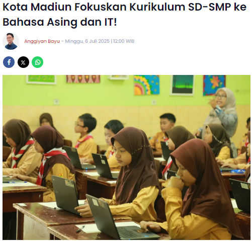 Kota Madiun Fokuskan Kurikulum SD-SMP ke Bahasa Asing dan IT