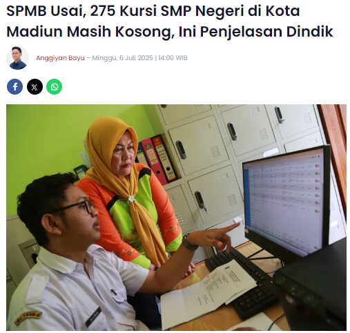 SPMB Usai, 275 Kursi SMP Negeri di Kota Madiun Masih Kosong, Ini Penjelasan Dindik