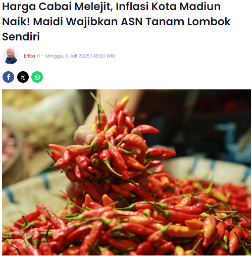 Harga Cabai Melejit, Inflasi Kota Madiun Naik, Maidi Wajibkan ASN Tanam Lombok Sendiri