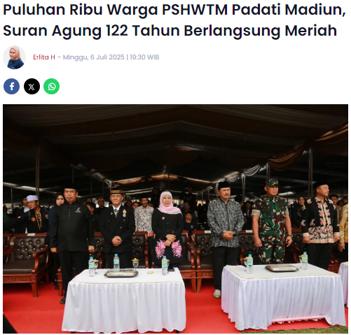 Puluhan Ribu Warga PSHWTM Padati Madiun, Suran Agung 122 Tahun Berlangsung Meriah
