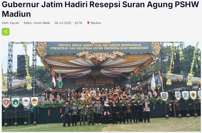 Gubernur Jatim Hadiri Resepsi Suran Agung PSHW Madiun