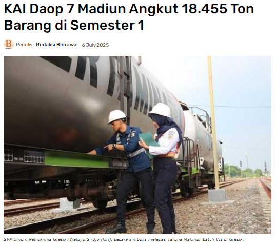 KAI Daop 7 Madiun Angkut 18.455 Ton Barang di Semester 1