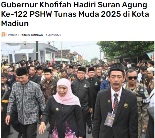Gubernur Khofifah Hadiri Suran Agung Ke-122 PSHW Tunas Muda 2025 di Kota Madiun