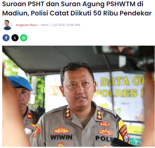 Suroan PSHT dan Suran Agung PSHWTM di Madiun, Polisi Catat Diikuti 50 Ribu Pendekar