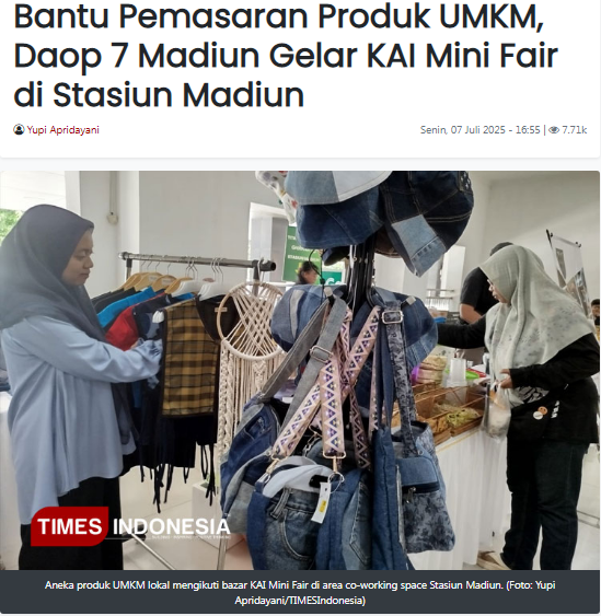 Bantu Pemasaran Produk UMKM, Daop 7 Madiun Gelar KAI Mini Fair di Stasiun Madiun