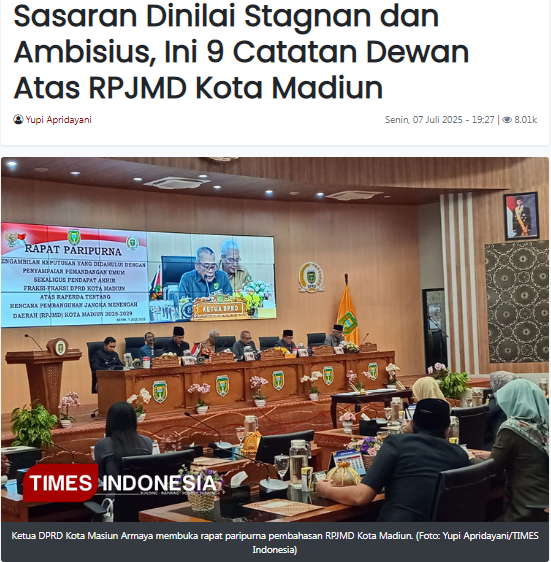 Sasaran Dinilai Stagnan dan Ambisius, Ini 9 Catatan Dewan Atas RPJMD Kota Madiun