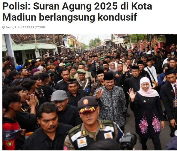 Polisi, Suran Agung 2025 di Kota Madiun berlangsung kondusif