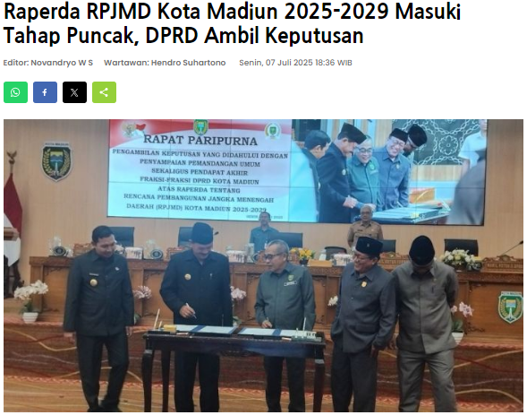Raperda RPJMD Kota Madiun 2025-2029 Masuki Tahap Puncak, DPRD Ambil Keputusan