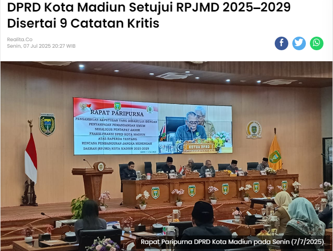 DPRD Kota Madiun Setujui RPJMD 2025–2029 Disertai 9 Catatan Kritis