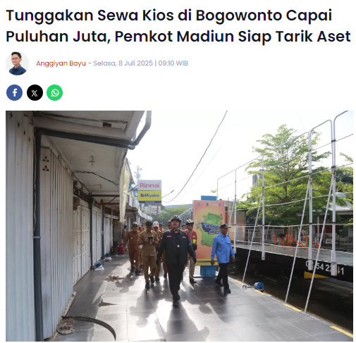 Tunggakan Sewa Kios di Bogowonto Capai Puluhan Juta, Pemkot Madiun Siap Tarik Aset