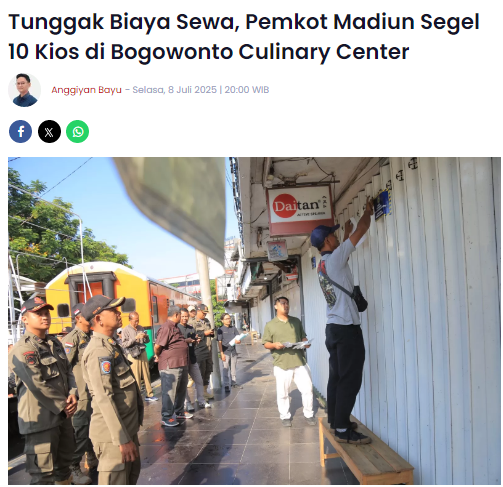 Tunggak Biaya Sewa, Pemkot Madiun Segel 10 Kios di Bogowonto Culinary Center