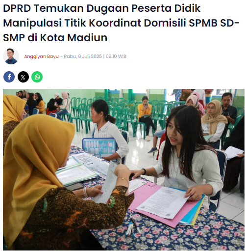 DPRD Temukan Dugaan Peserta Didik Manipulasi Titik Koordinat Domisili SPMB SD-SMP di Kota Madiun