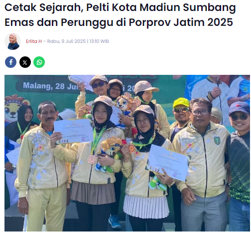 Cetak Sejarah, Pelti Kota Madiun Sumbang Emas dan Perunggu di Porprov Jatim 2025