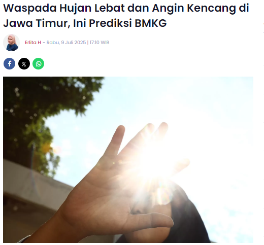 Waspada Hujan Lebat dan Angin Kencang di Jawa Timur, Ini Prediksi BMKG