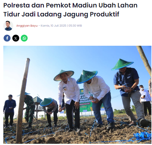 Polresta dan Pemkot Madiun Ubah Lahan Tidur Jadi Ladang Jagung Produktif