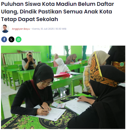 Puluhan Siswa Kota Madiun Belum Daftar Ulang, Dindik Pastikan Semua Anak Kota Tetap Dapat Sekolah