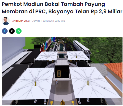 Pemkot Madiun Bakal Tambah Payung Membran di PRC, Biayanya Telan Rp 2,9 Miliar