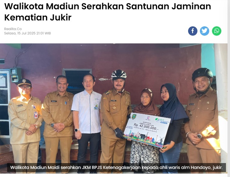 Walikota Madiun Serahkan Santunan Jaminan Kematian Jukir