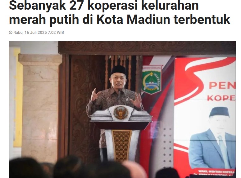 Sebanyak 27 koperasi kelurahan merah putih di Kota Madiun terbentuk