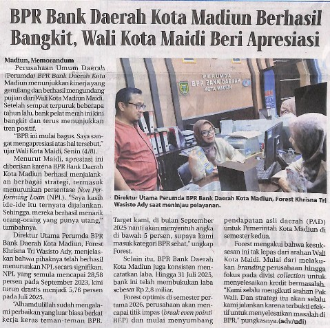 BPR Bank Daerah Kota Madiun Berhasil Bangkit, Wali Kota Madiun Beri Apresiasi