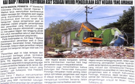 KAI DOAP 7 MADIUN TERTIBKAN ASET SEBAGAI WUJUD PENGELOLAAN ASET NEGARA YANG AMANAH