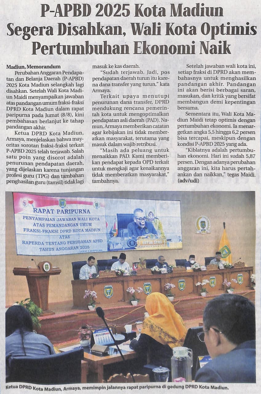 P-APBD 2025 Kota Madiun Segera Disahkan, Wali Kota Optimis Pertumbuhan Ekonomi Naik