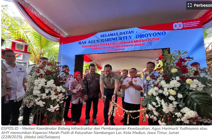 Menko AHY Resmikan Koperasi Merah Putih di Nambangan Lor Kota Madiun