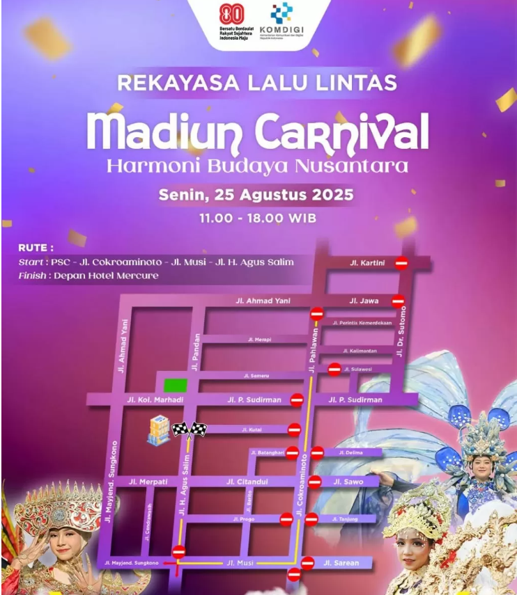 Lengkap, Peserta dan Rute Madiun Carnival HUT RI 2025 di Kota Madiun