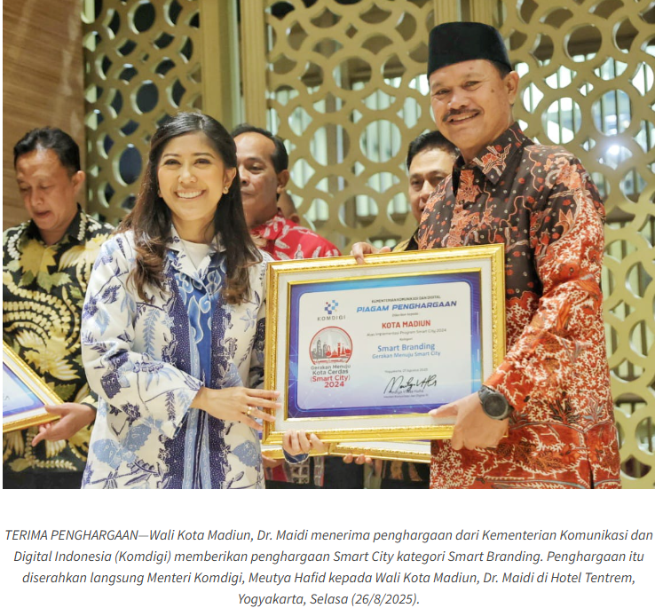 Kementerian Komdigi Berikan Penghargaan Smart City Kategori Smart Branding Untuk Kota Madiun
