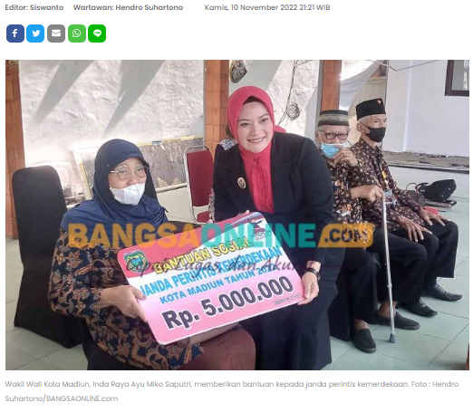 Peringati Hari Pahlawan, Wakil Wali Kota Madiun Berikan Bantuan Kepada Perintis Kemerdekaan