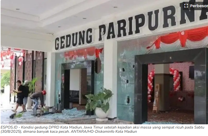 Gedung DPRD Kota Madiun Dirusak Perusuh saat Demo, Kerugian Capai Rp530 Juta