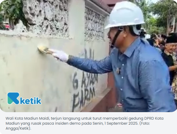 Usai Demo Ricuh, Gedung DPRD Kota Madiun Mulai Diperbaiki