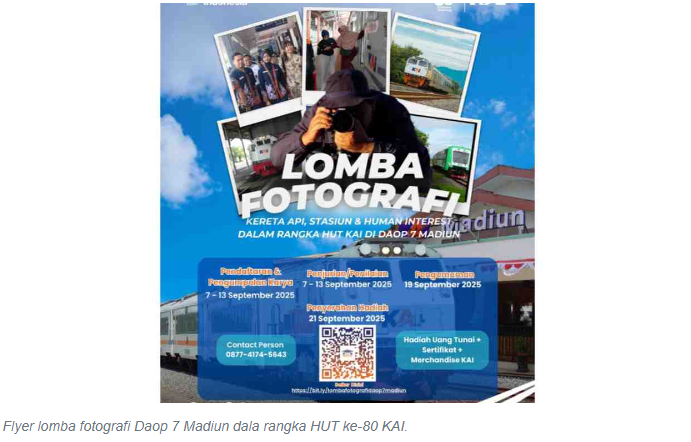 Daop 7 Madiun Gelar Lomba Fotografi dalam Rangka HUT ke-80 KAI