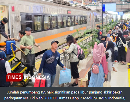 Jumlah Penumpang KA Melonjak saat Liburan Maulid Nabi, Daop 7 Madiun Optimalkan Layanan