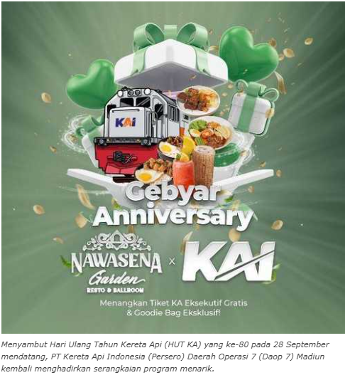 Sambut HUT Ke-80, KAI Daop 7 Madiun Adakan Berbagai Promo dan Acara Menarik