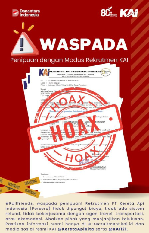 Marak Penipuan Rekrutmen Pegawai KAI, Daop 7 Madiun Ingatkan Masyarakat Waspada