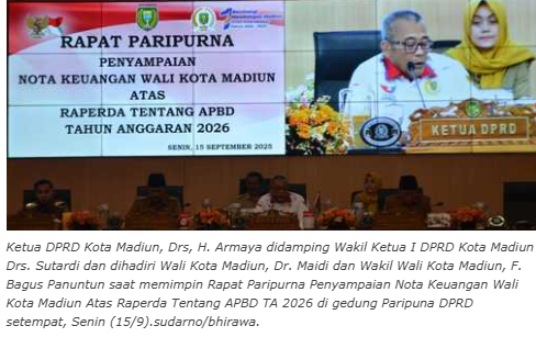 DPRD Paripurnakan Penyampaian Nota Keuangan Wali Kota Madiun tentang Raperda APBD TA 2026