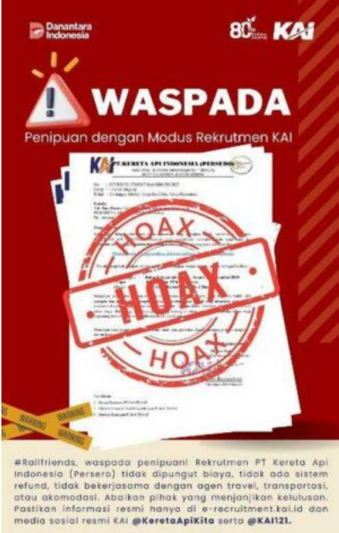 KAI Daop 7 Madiun Ingatkan Masyarakat Waspada Penipuan Berkedok Rekrutmen Pegawai