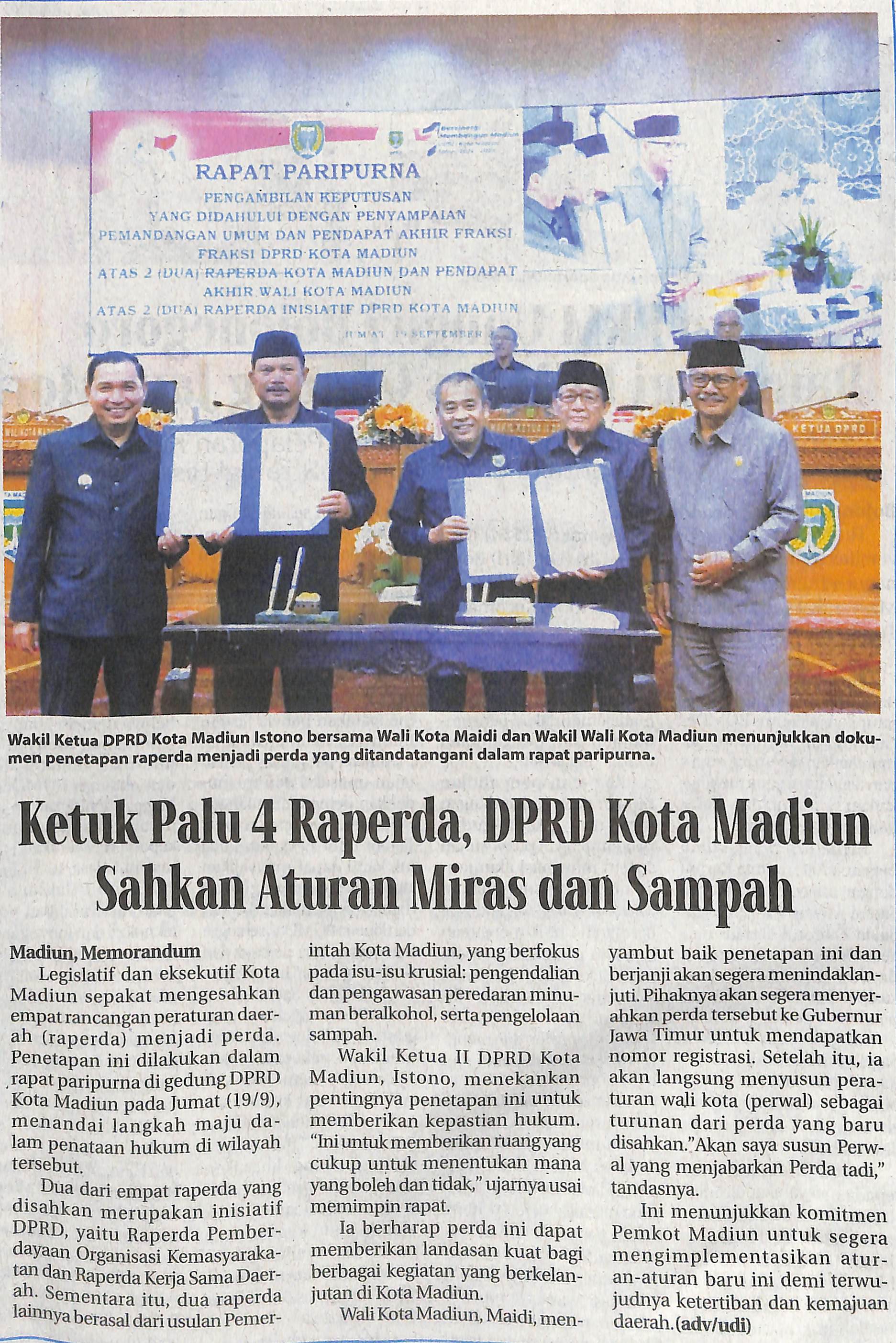 Ketuk Palu 4 Raperda, DPRD Kota Madiun Sahkan Aturan Miras dan Sampah