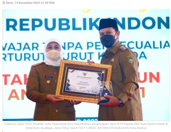 Pemkot Madiun pertahankan Opini WTP kelima kali berturut-turut