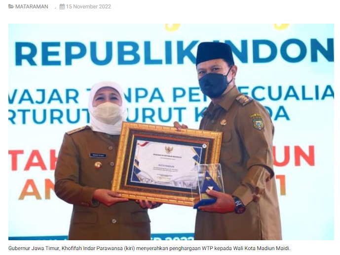 Pemkot Madiun Raih Penghargaan WTP Lima Kali Berturut - Turut