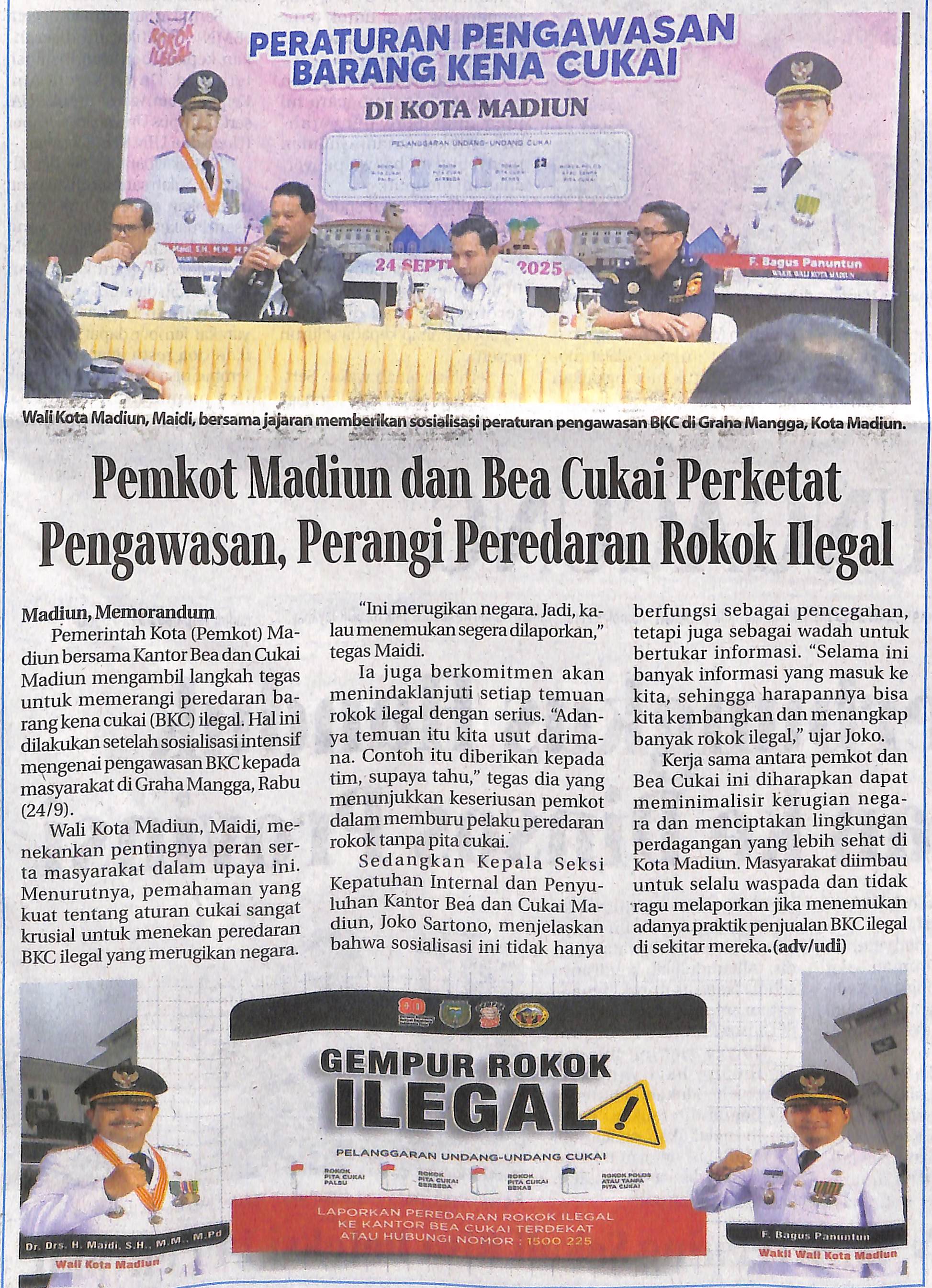 Pemkot Madiun dan Bea Cukai Perketat Pengawasan, Perangi Peredaran Rokok Ilegal
