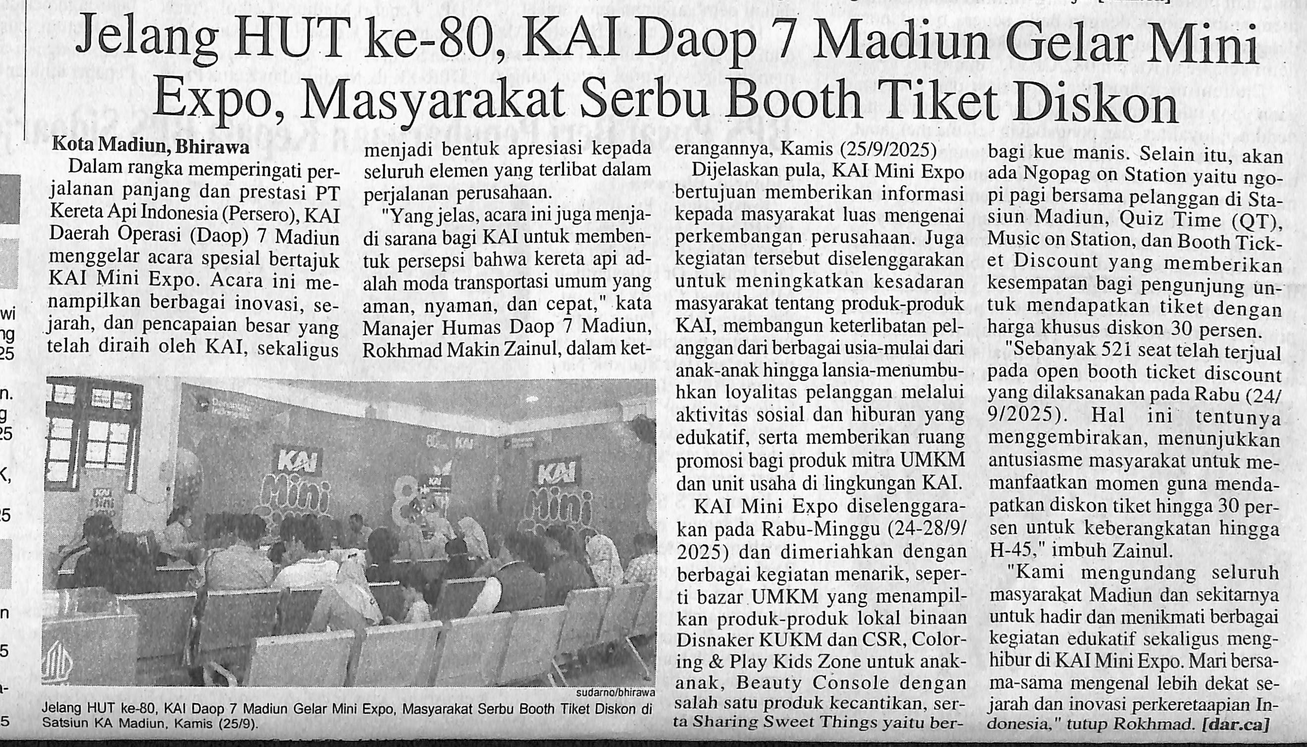 Jelang HUT ke-80, KAI Daop 7 Madiun Gelar Mini Expo, Masyarakat Serbu Booth Tiket Diskon