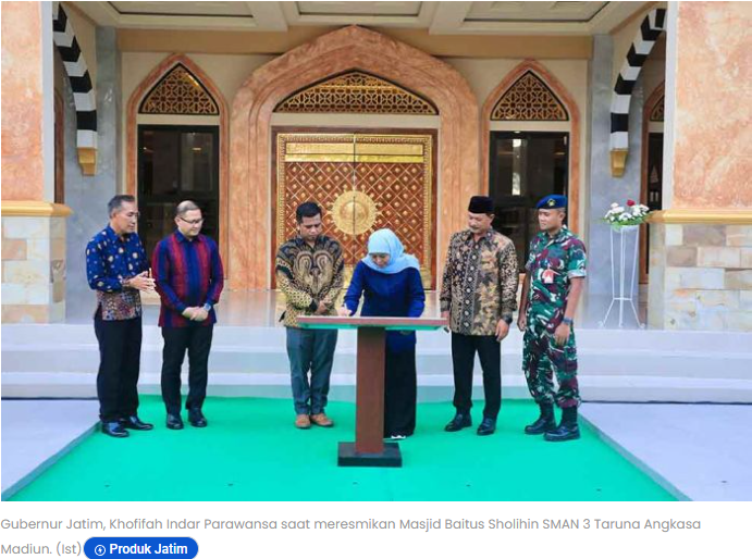Gubernur Jatim Resmikan Masjid Baitus Sholihin SMAN 3 Taruna Angkasa Madiun