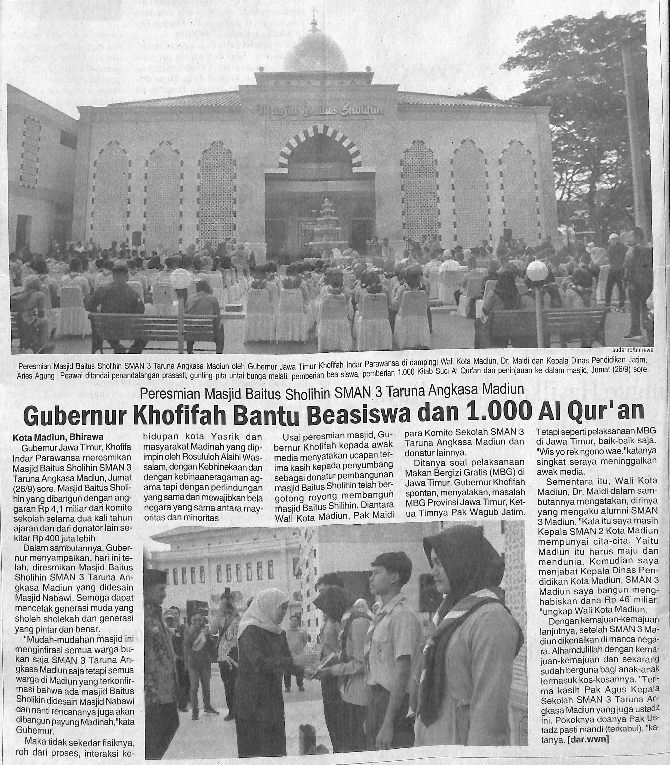 Gubernur Khofifah Bantu Beasiswa dan 1.000 AI Qur' an