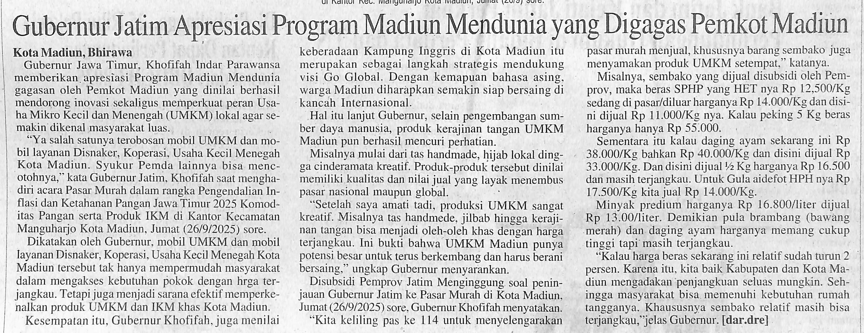 Gubernur Jatim Apresiasi Program Madiun Mendunia yang Digagas Pemkot Madiun