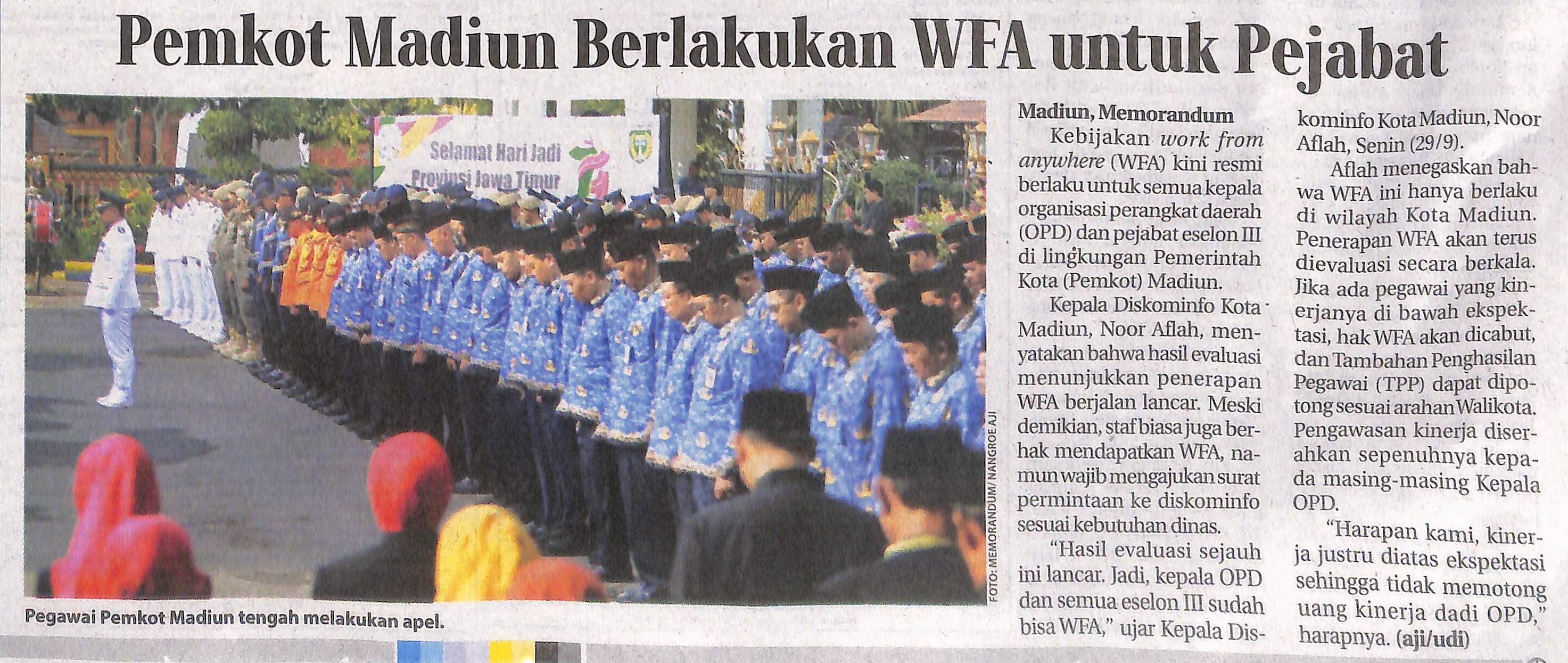 Pemkot Madiun Berlakukan WFA untuk Pejabat