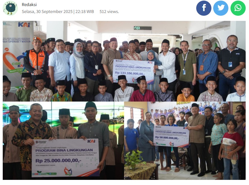KAI Daop 7 Madiun Kucurkan Bantuan Bina Lingkungan TJSL Rp227,505 Juta