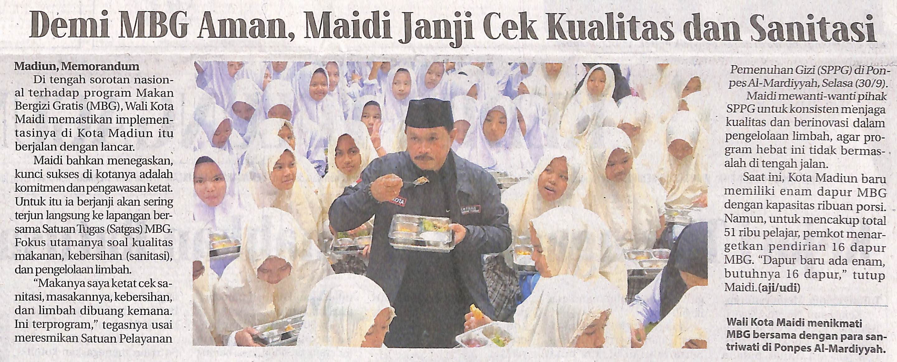 Demi MBG Aman, Maidi Janji Cek Kualitas dan Sanitasi