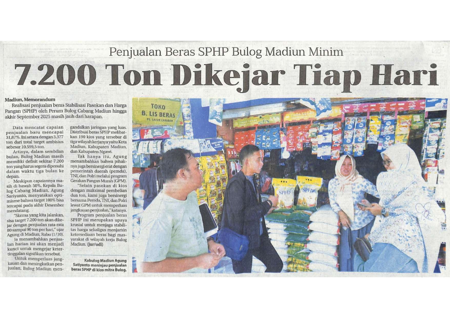 Penjualan Beras SPHP Bulog Madiun Minim, 7.200 Ton Dikejar Tiap Hari